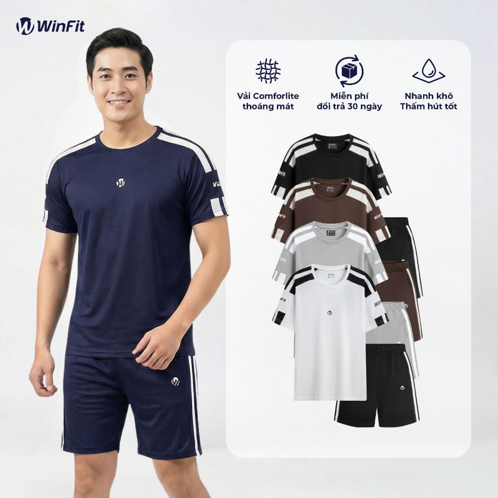 Đồ Bộ Nam Mùa Hè Cộc Tay WINFIT MotionLine - Bộ Quần Áo Thể Thao Nam Form Regular Thoáng Khí Siêu Mát WBN002