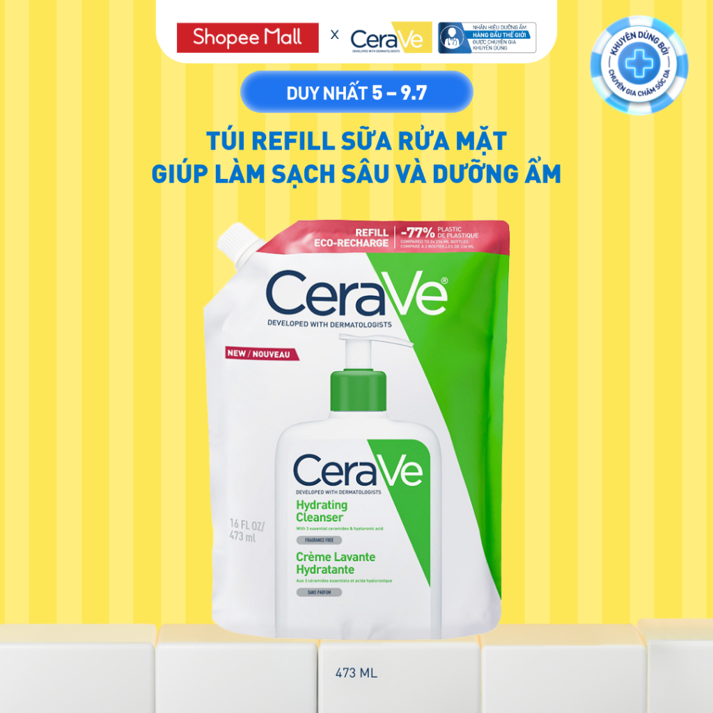 Túi refill sữa rửa mặt giúp làm sạch sâu và dưỡng ẩm Cerave Hydrating Cleanser 473ML