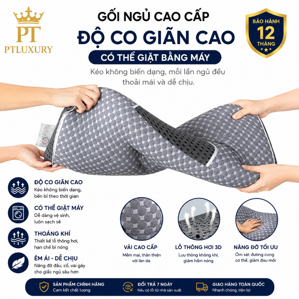 Gối ngủ công thái học PTLUXURY chống đau mỏi cổ vai gáy hạn chế ngáy giúp giấc ngủ ngon