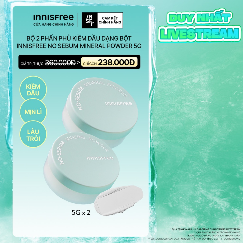 INNISFREE x Bộ 2 Phấn phủ kiềm dầu dạng bột innisfree No Sebum Mineral Powder 5g