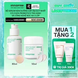 INNISFREE X Bộ đôi Serum Trà Xanh cấp ẩm sâu, phục hồi da với Probiotics 80mL và Kem dưỡng ẩm trà xanh 50ml