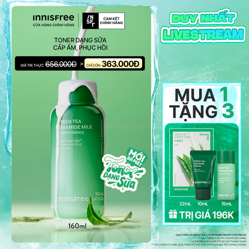 INNISFREE x Toner dạng sữa cấp ẩm, phục hồi INNISFREE Green Tea Ceramide Milk