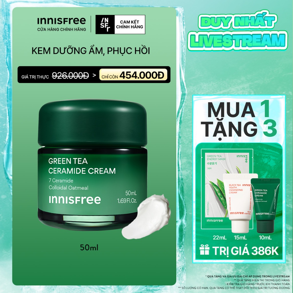 INNISFREE x Kem dưỡng cấp ẩm, phục hồi INNISFREE Green Tea Ceramide Cream 50ML