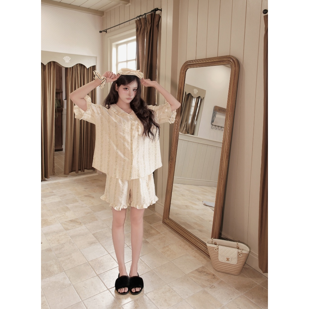 [THE RIBBON CLUB] QiXi Homewear Bộ đồ ngủ nữ tay ngắn hoa nhí vintage