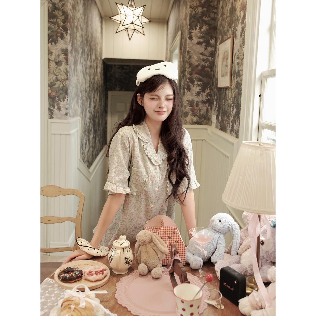 [THE RIBBON CLUB] QiXi Homewear Bộ đồ ngủ nữ hoa nhí tay ngắn
