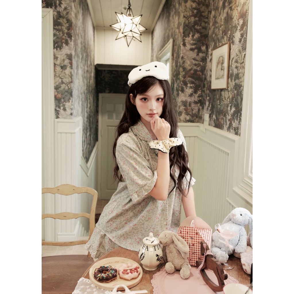 [THE RIBBON CLUB] QiXi Homewear Bộ đồ ngủ nữ hoa nhí tay ngắn