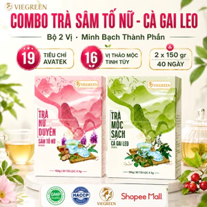 Combo Trà Thảo Mộc VIEGREEN Nữ Duyên Sâm Tố Nữ + Mộc Sạch Cà Gai Leo Túi Lọc 30x5g 50x3g GMP