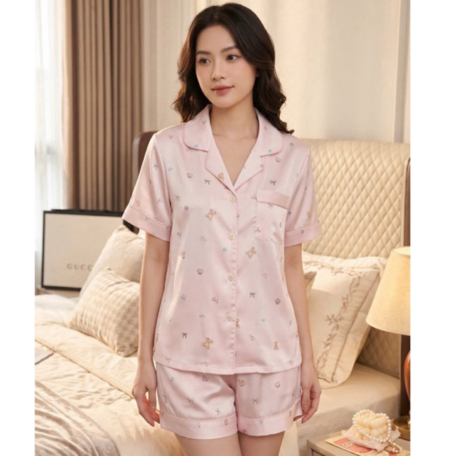 [CAO CẤP] Bộ đồ ngủ nữ lụa satin mềm mát mặc nhà, Tay ngắn - Quần ngắn