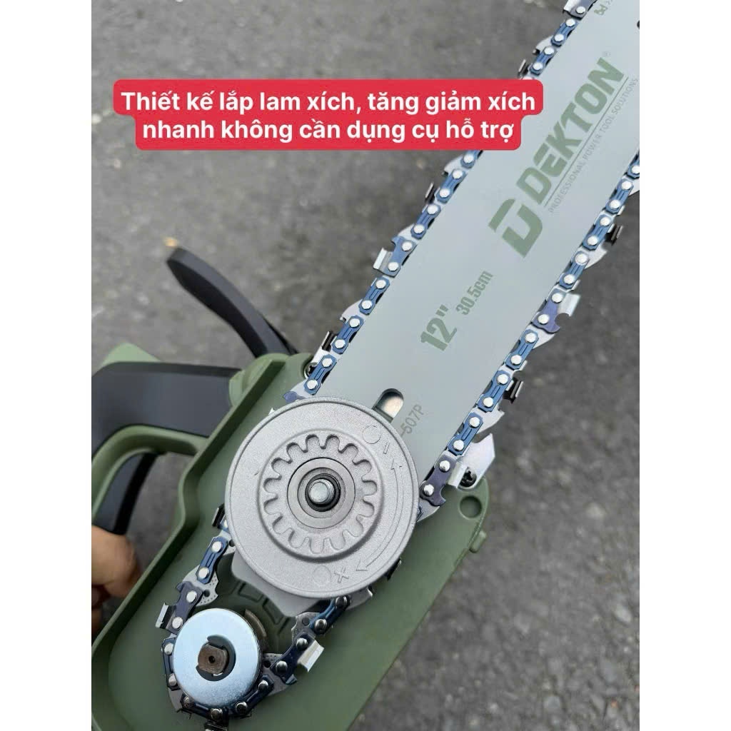 Thân Máy cưa xích pin 21V DEKTON M21-CX12PRO motor brushless lam 12inch (30.5cm) tra nhớt tự động
