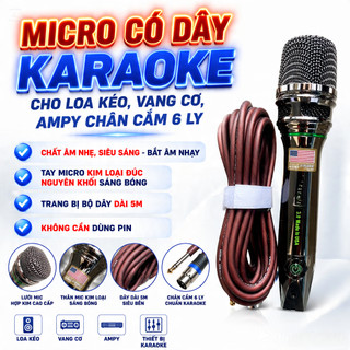 Micro Có Dây SH 2.0 3,0 Dây Dài 5m, Chất Âm Nhẹ, Siêu Sáng - Bắt Âm Nhạy, Chống Hú, Chống Nhiễu Tốt
