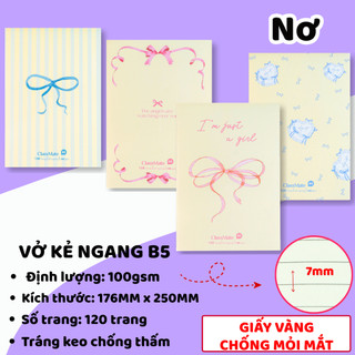 Vở Kẻ Ngang Nơ Classmate 100GSM Giấy Vàng Chống Mỏi Mắt 120Trang, Tập Kẻ Ngang Viết Calligraphy Không Bị Thấm
