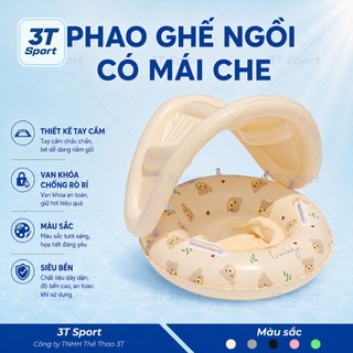 Phao bơi ghế ngồi cho bé hình gấu có mái che chống nắng chống lật nhựa PVC dày cao cấp PGN-GT