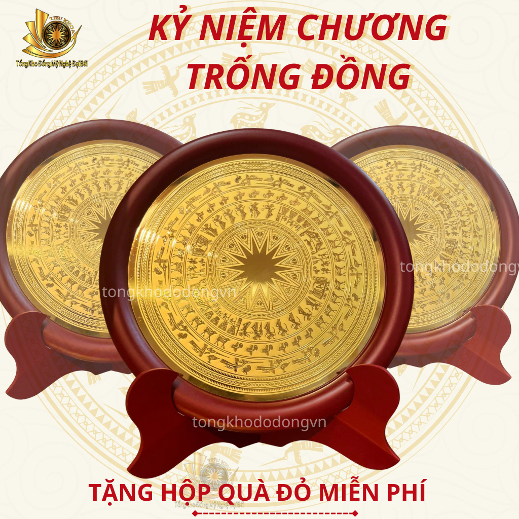 Đĩa Mặt Trống Đồng ✅FREESHIP✅ Đường Kính 23cm Kèm Hộp Quà Tặng Bằng Đồng Đại Bái Tặng Đối Tác Đặt Bàn Làm Việc Tủ Kính