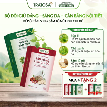 [Combo Cân Bằng Nội Tiết- Giữ Dáng– Sáng Da ] Trà Sâm Tố Nữ Linh Chi Đỏ + Trà Búp Ổi Tâm Sen TRATOSA, Thảo Mộc Tự Nhiên