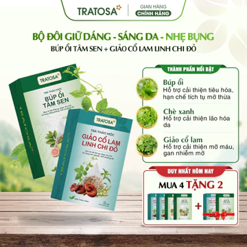 [ Combo Giữ dáng - Sáng Da - Nhẹ Bụng] Trà Búp Ổi Tâm Sen + Trà Giảo Cổ Lam TRATOSA, Thành Phần Thảo Mộc Tự Nhiên