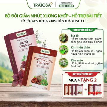 [ComBo Xương Khớp - Gúts - Hỗ Trợ Bài Tiết] Trà Tía Tô Okoshi Plus + Trà Kim Tiền Thảo Linh Chi Tratosa