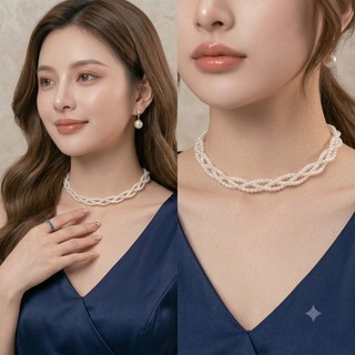 [ DAISYN ] N411 choker vòng cổ hạt Trai, dây chuyền hạt ngọc trai nhân tạo đádây chuyền mang áo dài 3 sợi đan sang trọ