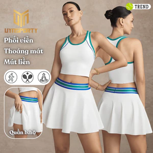 Đồ Tập Pickleball Nữ UYNSPORTY Áo Croptop Cổ Yếm Viền Tương Phản + Chân Váy, Bộ Đồ Pickleball Nữ