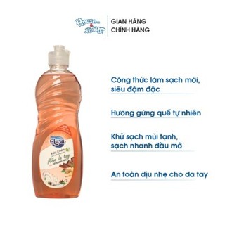 QÙA TẶNG Nước Rửa Chén Clara Hương Gừng Quế Tự Nhiên 400g NRCQG10, Nước Rửa Bát Sạch Nhanh Dầu Mỡ, Khử Mùi Tốt