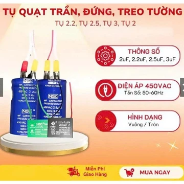 Tụ quạt trần 2uF đến 3uF, tụ quạt điện dùng cho quạt trần, quạt treo tường quạt cây có cùng thông số
