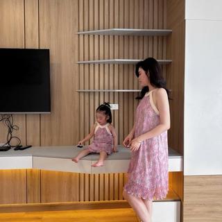 SM1- Váy cổ yếm chất tơ mềm mặc hè mẹ và bé cực xinh Size từ 9-65Kg