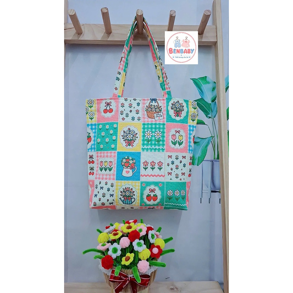 Túi Tote Vải Canvas 2 Lớp Handmade siêu to rộng lớn chứa nhiều đồ Đeo Vai Hàng Ngày Đi Học Đi Chơi