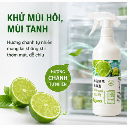 Xịt Vệ Sinh Tủ Lạnh Hương Chanh 450g Khử Mùi Diệt Khuẩn Làm Sạch Tủ Lạnh Đa Năng No Brand