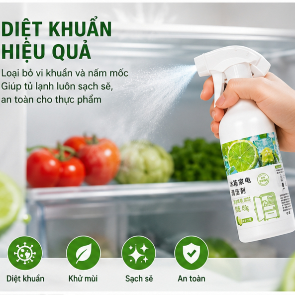 Xịt Vệ Sinh Tủ Lạnh Hương Chanh 450g Khử Mùi Diệt Khuẩn Làm Sạch Tủ Lạnh Đa Năng No Brand