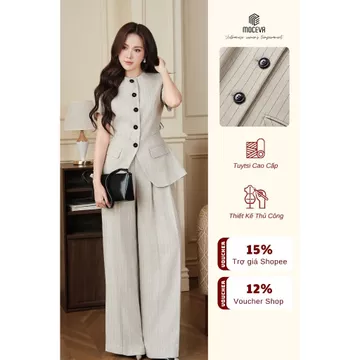 Set Công Sở Nữ MOCEVA - Áo Vest Thiết Kế Peplum & Quần Vest Dáng Suông Tôn Dáng, Sang Trọng