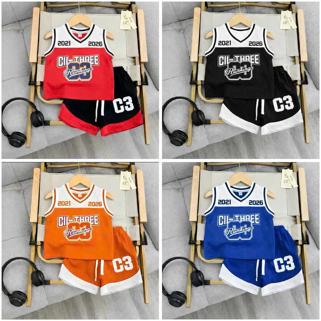 Combo 4 bộ ba lỗ bé trai chất thun lạnh thái, mềm mịn mát, hoạ tiết thể thao, quần áo bé trai,bé gái size 8-40kg