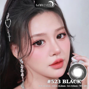 Lens mắt 523 Black màu đen nhạt giãn tròng tự nhiên, size lớn, thương hiệu LUNA EYES
