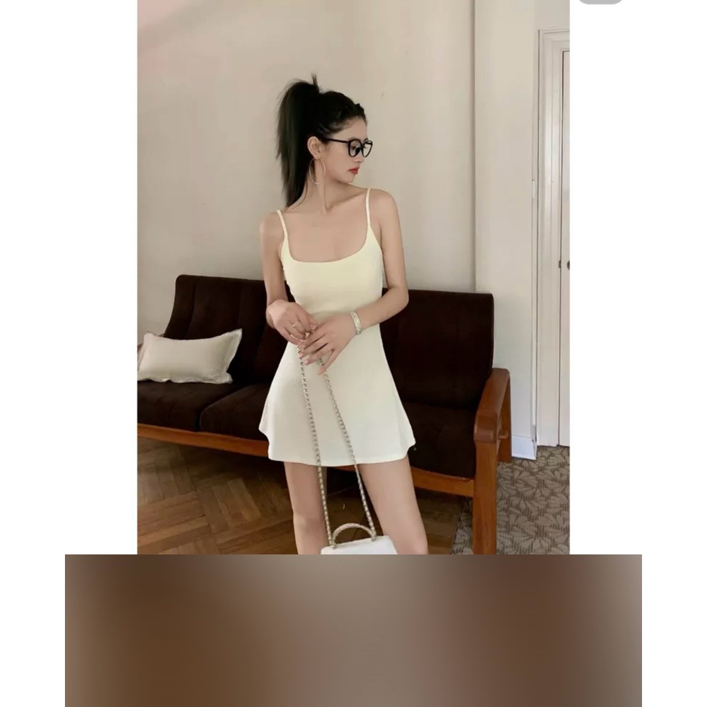 Váy Body Hai Dây Dáng Ngắn Kèm Mút Ngực Tôn Eo Cotton Co Giãn Mặc Đi Chơi Cafe Dạo Phố