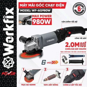 Máy Mài Góc Workfix WF-AG980W 980W Chính Hãng 6 Cấp Tốc Độ Đĩa 100mm Dây 2m Tặng Chổi Than