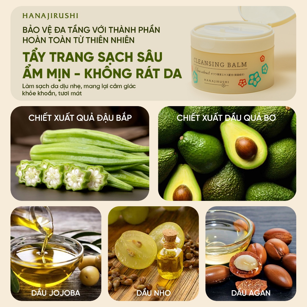 [Live KOL] Sáp Tẩy Trang Làm Sạch Bụi Bẩn Makeup Hanajirushi Cleansing Balm 70g Không Làm Khô Da