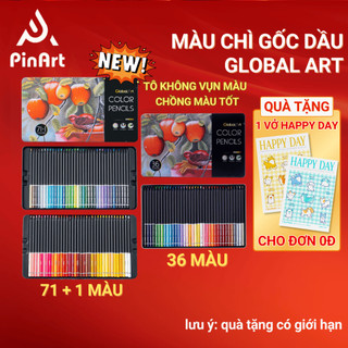 Bút Chì Màu Gốc Dầu Hộp Thiếc Global Art 36/72 Màu Cao Cấp Màu Đậm Mịn Vẽ Tranh Tô Màu Thiết Kế Phác Thảo