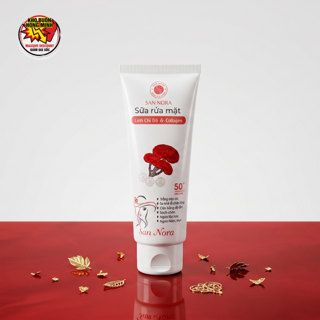 Sữa Rửa Mặt Trắng Da Sạch Sâu Ngừa Lão Hóa Linh Chi Đỏ Collagen San Nora 75ml (trắng)