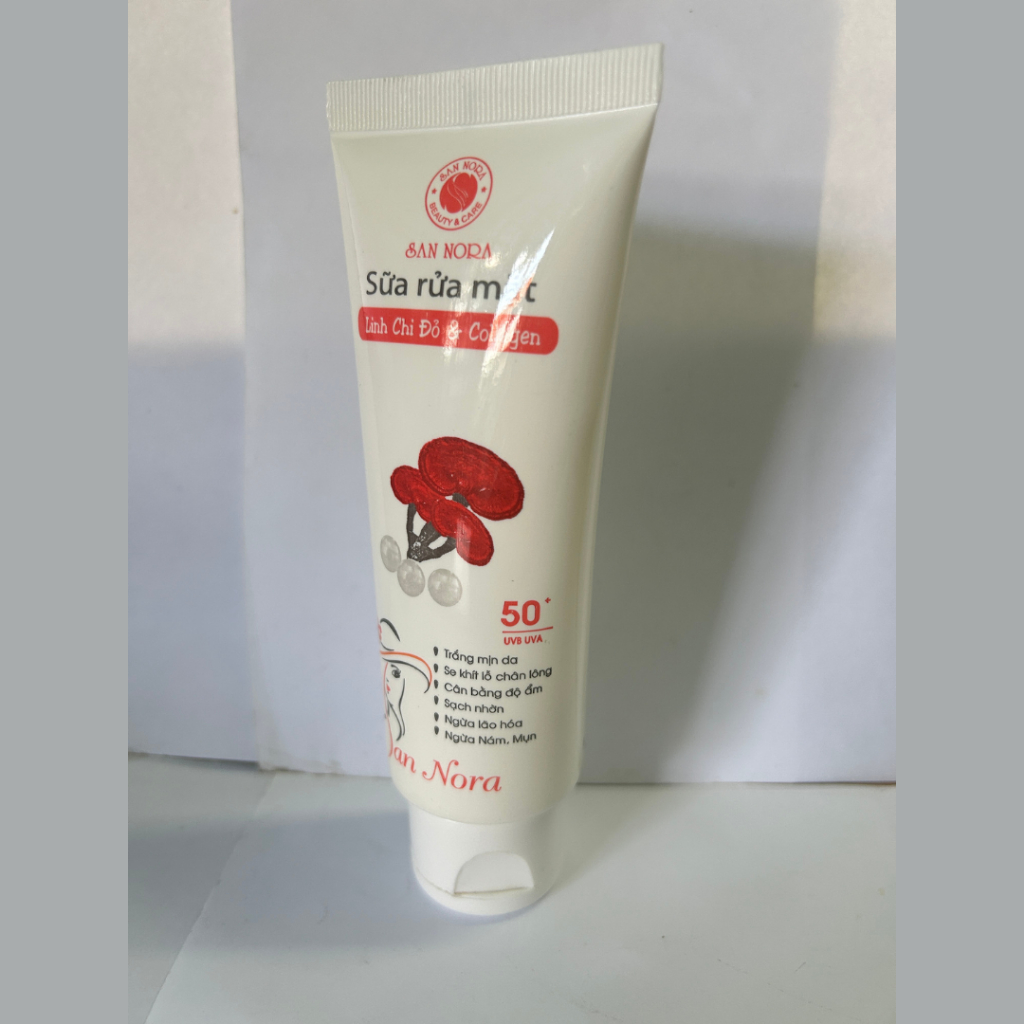 Sữa Rửa Mặt Trắng Da Sạch Sâu Ngừa Lão Hóa Linh Chi Đỏ Collagen San Nora 75ml (trắng)