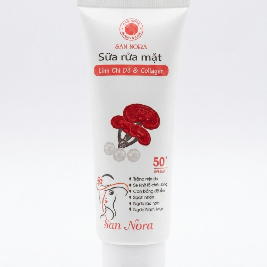 Sữa Rửa Mặt Trắng Da Sạch Sâu Ngừa Lão Hóa Linh Chi Đỏ Collagen San Nora 75ml (trắng)