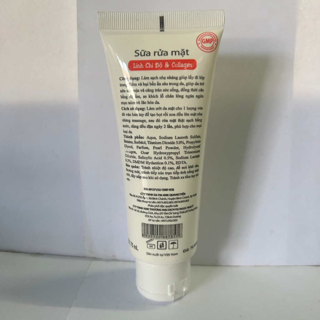 Sữa Rửa Mặt Trắng Da Sạch Sâu Ngừa Lão Hóa Linh Chi Đỏ Collagen San Nora 75ml (trắng)