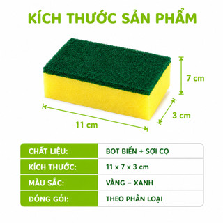 Miếng Rửa Chén Bọt Biển Cao Cấp Kèm Cước Xanh GD72 - Mút Rửa Chén Bọt Biển Mềm Đánh Bay Dầu Mỡ