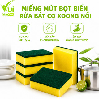 Miếng Rửa Chén Bọt Biển Cao Cấp Kèm Cước Xanh GD72 - Mút Rửa Chén Bọt Biển Mềm Đánh Bay Dầu Mỡ