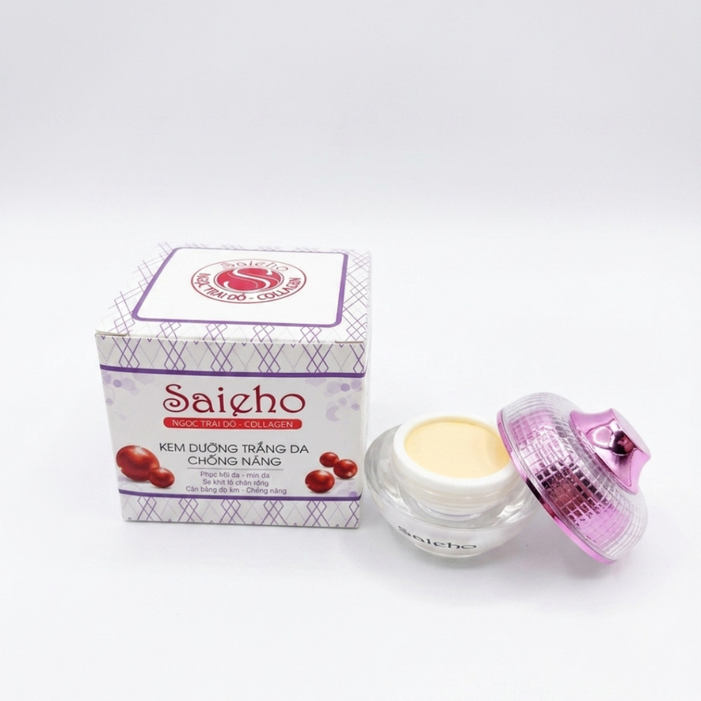 Kem Dưỡng Trắng Da Chống Nắng Cân Bằng Phục Hồi Da Saieho Ngọc Trai Đỏ Collagen [Trắng Tím]