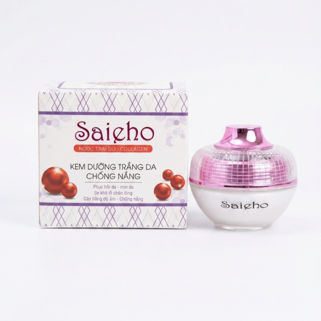 Kem Dưỡng Trắng Da Chống Nắng Cân Bằng Phục Hồi Da Saieho Ngọc Trai Đỏ Collagen [Trắng Tím]