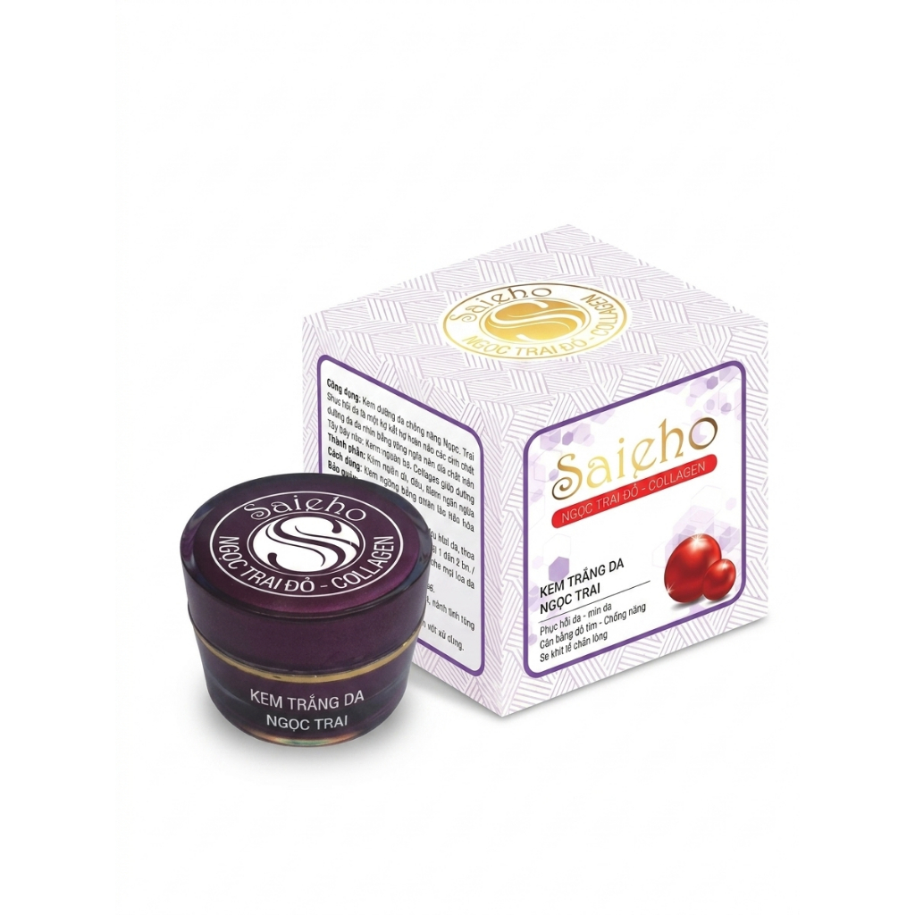 Kem Dưỡng Trắng Da Chống Nắng Cân Bằng Phục Hồi Da Saieho Ngọc Trai Đỏ Collagen [Trắng Tím]