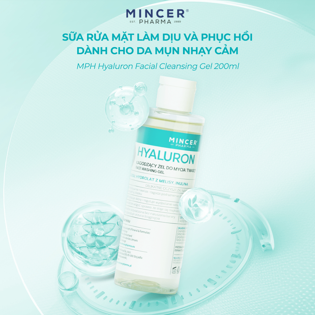 Sữa Rửa Mặt Làm Sạch Sâu Cho Da Nhạy Cảm, Da Mụn Mincer Hyaluron Facial Cleasing Gel 405 200ml