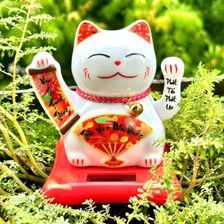 (Mẫu Việt) Mèo Thần Tài Vẫy Tay Năng Lượng Mặt Trời Phát Tài Phát Lộc Gốm Sứ Cao Cấp