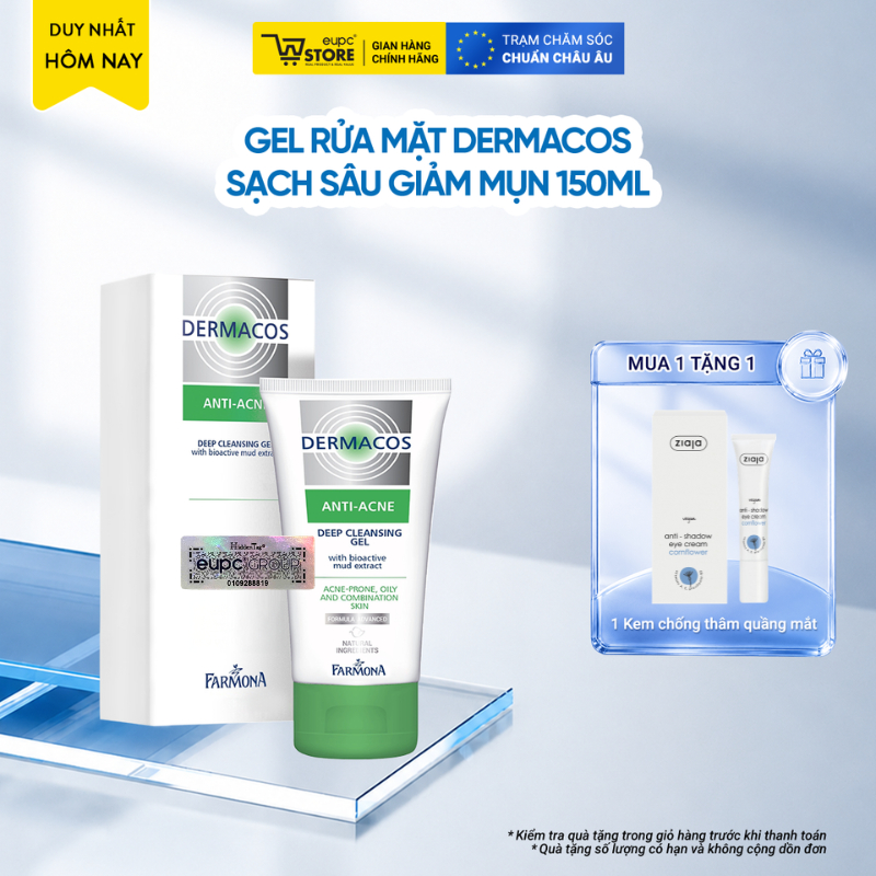 Sữa Rửa Mặt Farmona Dermacos Anti-Acne 150ml Dạng Gel Sạch Sâu Giảm Mụn Chứa Bùn Hoạt Tính Cho Da Hỗn Hợp, Nhạy Cảm