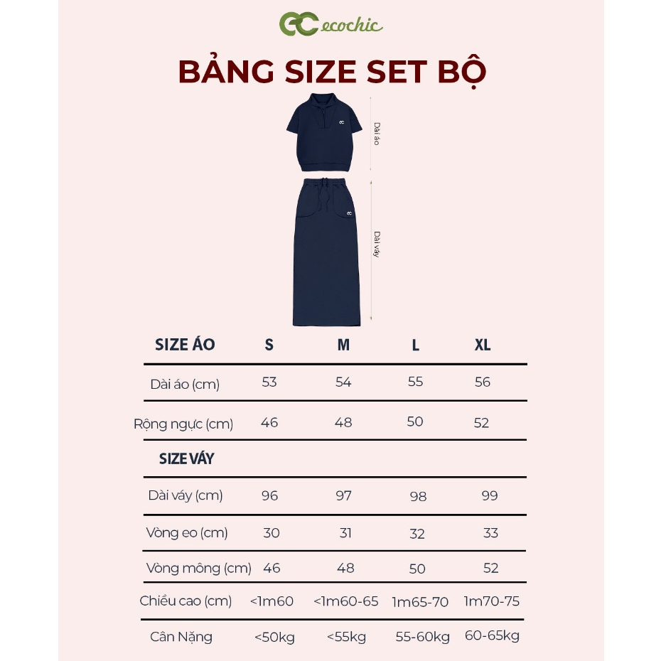 Chân Váy Dài ECOCHIC B249 Áo Polo Khóa Halfzip Chân Váy Dài Cạp Chun Logo Thêu Chất Vải Cao Cấp Chính Hãng