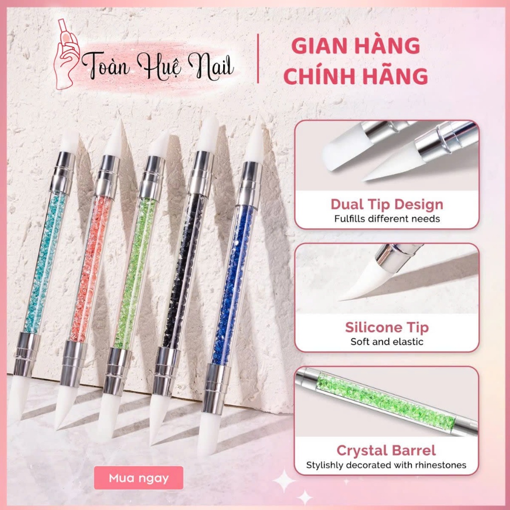Bút Silicon Cán Đá 2 Đầu Làm Nail – Nặn Hoa, Dặm Foil, Dặm Sticker, Đầu Mềm Dễ Dùng Cho Thợ Nail Chuyên Nghiệp