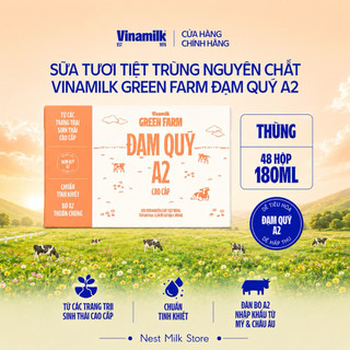 Sữa Tươi Tiệt Trùng Nguyên Chất Vinamilk Green Farm Đạm Quý A2 Không Đường 180ml - Thùng 48 Hộp